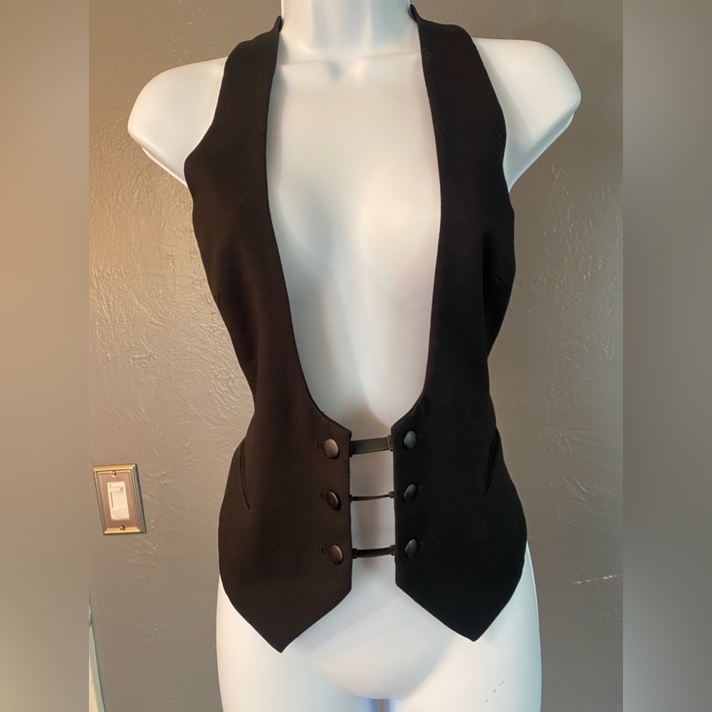 No Label-Vintage Black Front Button Fashion Vest